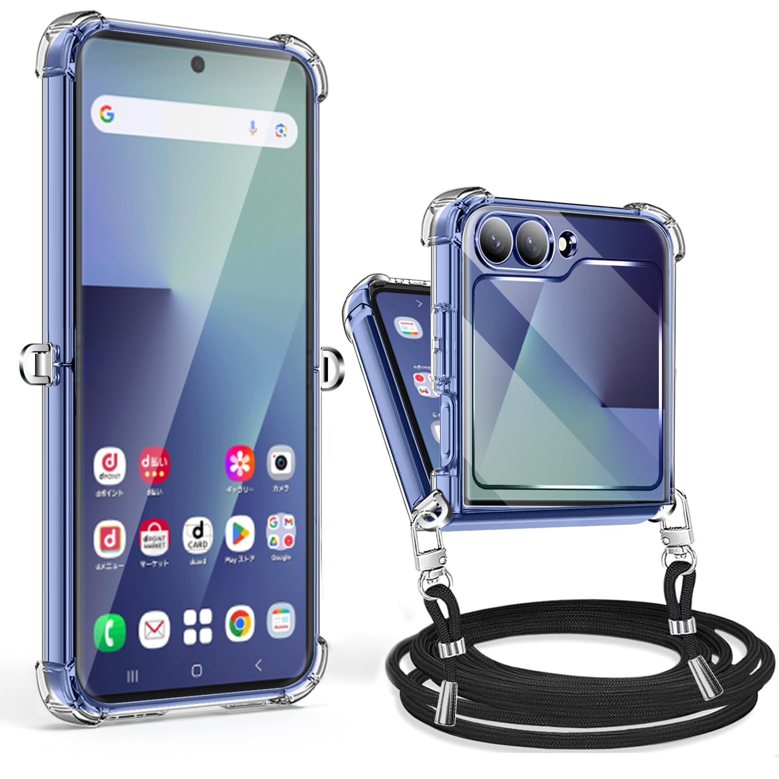 Amazon.co.jp: クリア Galaxy Z Flip7 ケース ストラップ付き